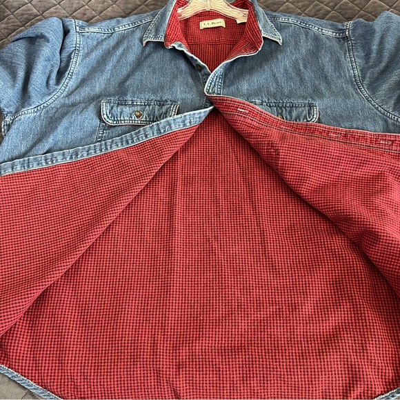 Vintage LL Bean Denim Shacket Shirt Mens XXL Blue Flannel Lined Jacket - Picture 8 of 10